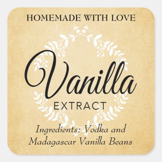 Anpassbare Vanilla Extract Labels VE025_01sq Quadratischer Aufkleber (Vorderseite)