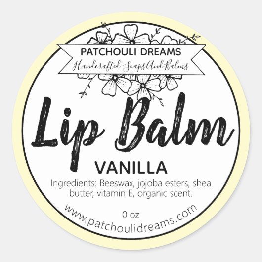 Anpassbare Vanilla Lip Balm Label Handmade Runder Aufkleber (Vorderseite)