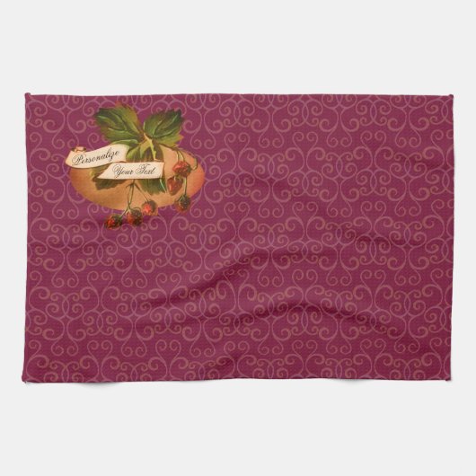 Anpassbare Vintage Erdbeeren Elegantaske Geschirrtuch (Horizontal)