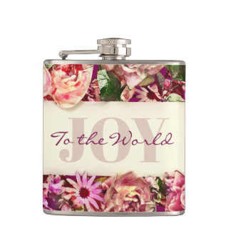 Anpassbare Vintage Girly Floral Joy to the World Flachmann