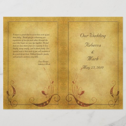 Anpassbare Vintage-Hochzeitsprogramme (Vorderseite)