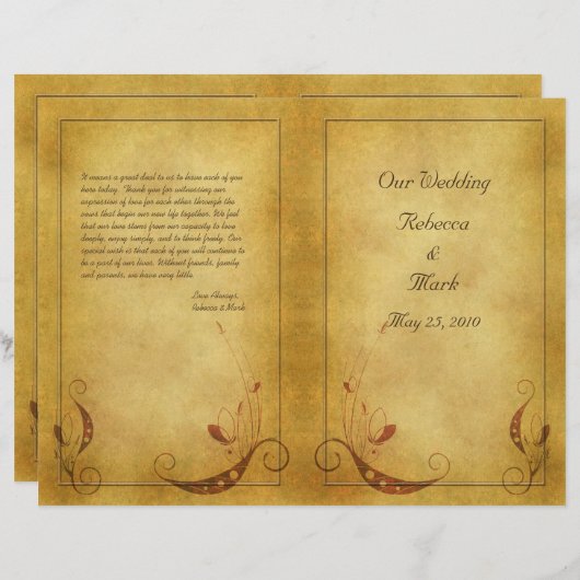 Anpassbare Vintage-Hochzeitsprogramme (Vorne/Hinten)