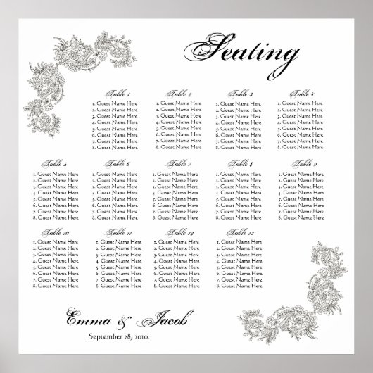 Anpassbare Vintage Inspirierte Sitztabelle Poster (Vorne)