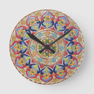 Anpassbare Vintage-Spanische Fliese Runde Wanduhr