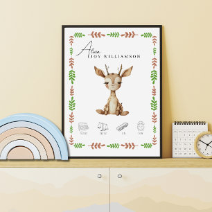 Anpassbare Wasserfarbe Baby-Giraffe-Geburtsdetails Poster
