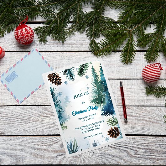 Anpassbare Wasserfarbe Tannen Weihnachten Einladung