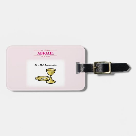 Anpassbare, weibliche Kommunion Körper und Blut Gepäckanhänger (Vorderseite horizontal)