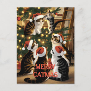 Anpassbare Weihnachten Süße Vintage-Katzen Postkarte