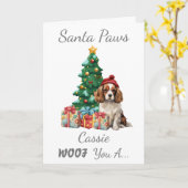 Anpassbare Weihnachtsfrau Cavalier Spaniel Karte (Gelbe Blume)