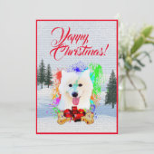 Anpassbare Weihnachtskarte für den lustigen Samoye Ankündigung (Stehend Vorderseite)