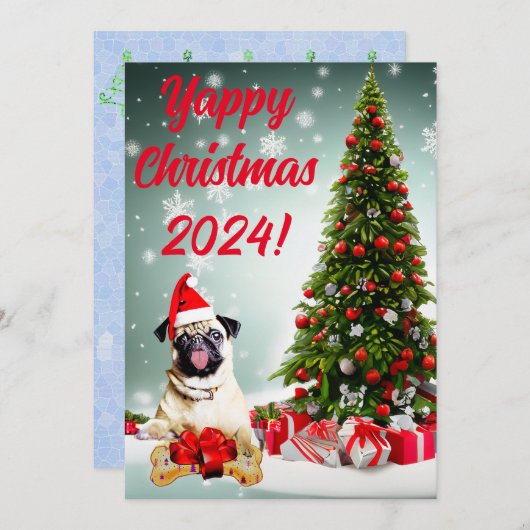 Anpassbare Weihnachtskarte für Mops Hund Yappy Wei Ankündigung (Vorne/Hinten)