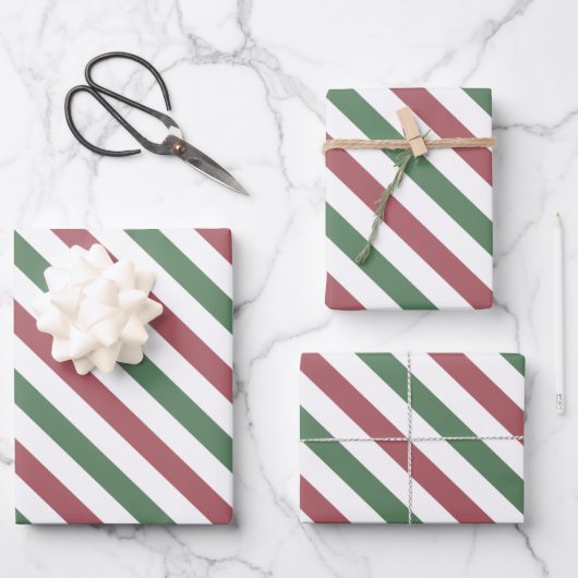 Anpassbare Weihnachtsstreifen aus Pastell Geschenkpapier Set (Vorderseite)