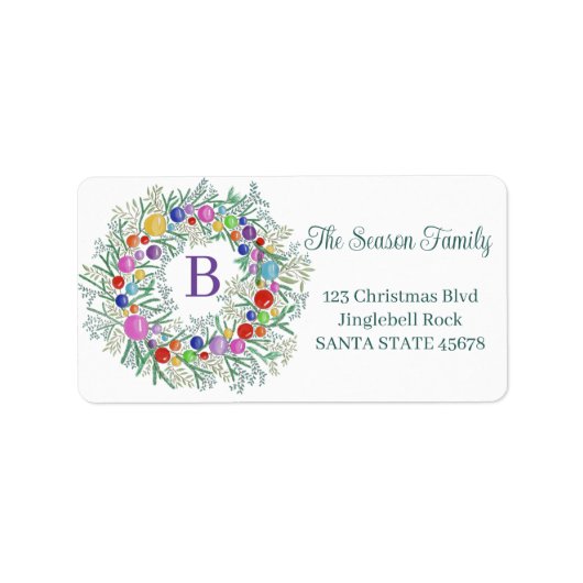 Anpassbare Weihnachtszeit für Monogramm Adressaufkleber (Vorne)