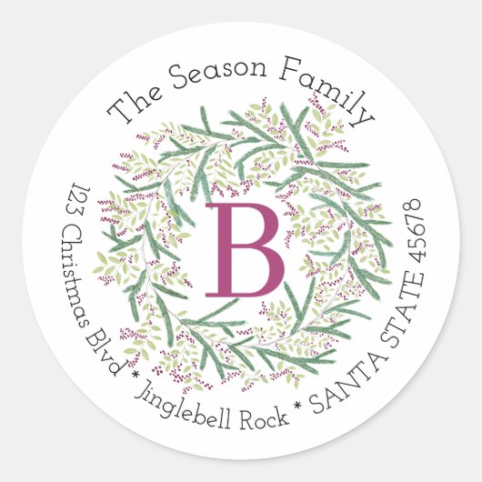 Anpassbare Weihnachtszeit für Monogramm Runder Aufkleber (Vorderseite)