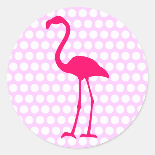 Anpassbare weiße Polka Dot Hot Pink Flamingo Runder Aufkleber (Vorderseite)