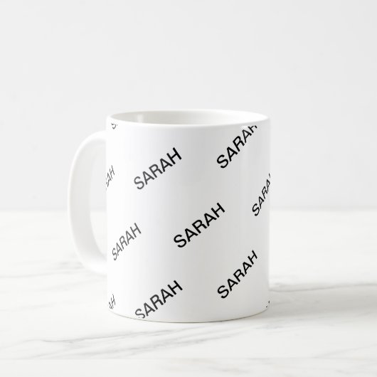 Anpassbare Wiederholungstexte modern weiß und schw Kaffeetasse (Vorderseite Links)