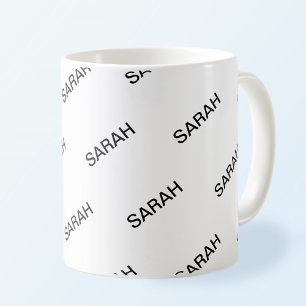 Anpassbare Wiederholungstexte modern weiß und schw Kaffeetasse