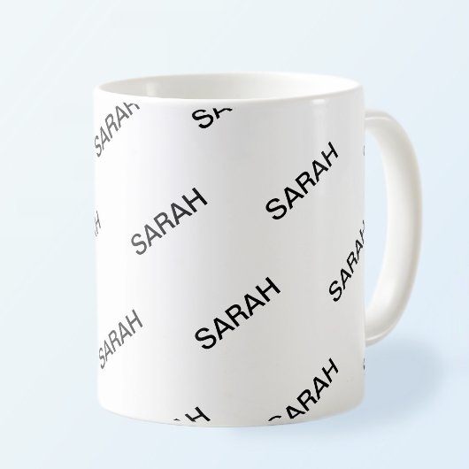 Anpassbare Wiederholungstexte modern weiß und schw Kaffeetasse