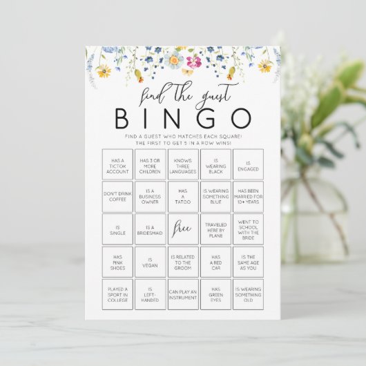 Anpassbare Wildblumen Bingo Game Card Einladung (Stehend Vorderseite)