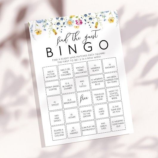 Anpassbare Wildblumen Bingo Game Card Einladung