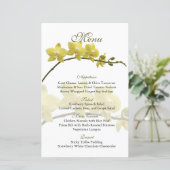 Anpassbare Yellow Orchids Wedelmenu-Karte (Stehend Vorderseite)