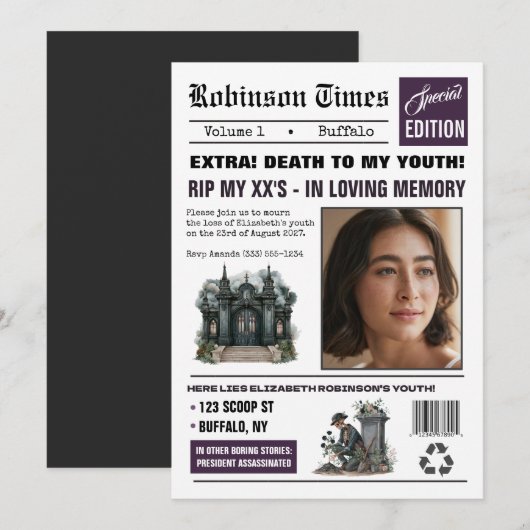 Anpassbare Zeitung Gothic Geburtstagsfeier Einladung (Vorne/Hinten)