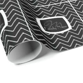 Anpassbare Zickzack Metallic/Silber (Monogramm) Geschenkpapier