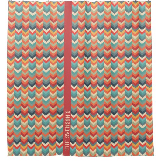 Anpassbare Zickzack Muster mit Retro-Farbblende Duschvorhang (Vorderseite)