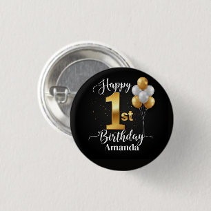 Anpassbarer Button für den 1. Geburtstag (Schwarz/