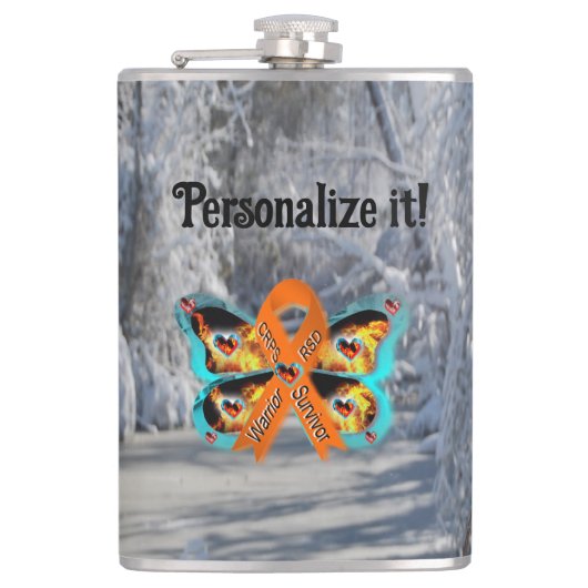 anpassbarer CRPS RSD Warrior Survivor-Schmetterlin Flachmann (Vorderseite)