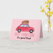 Anpassbarer Erntedank Red Retro Fiat 500 Karte (Gelbe Blume)