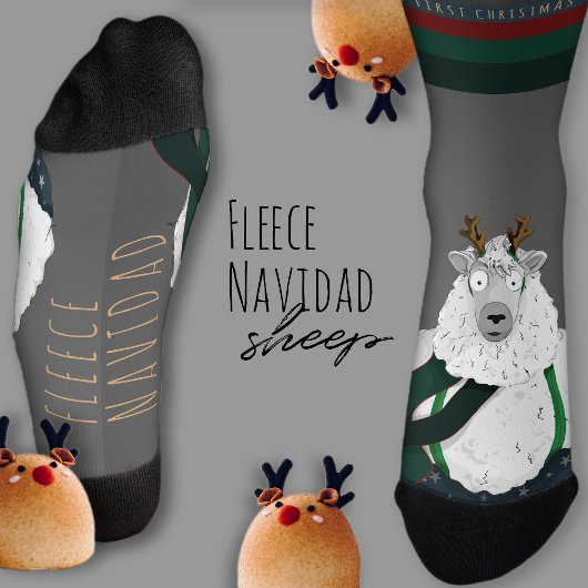 Anpassbarer „Fleece Navidad“-Schaf Lustig Funny Gr Socken