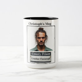 Anpassbarer Foto-Name Gefängnis Lustige Verbrecher Zweifarbige Tasse