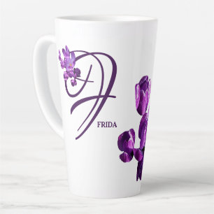 Anpassbarer Frida-Name lila floral trendy Boho Milchtasse