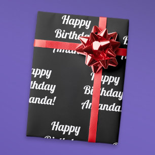 Anpassbarer Geburtstagstext Schwarz & Weiß Geschenkpapier