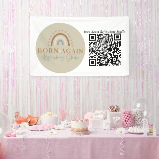 Anpassbarer Geschäftsname und QR-Code Banner (Party)