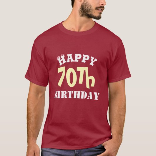 Anpassbarer glücklicher 70. Geburtstagstext T-Shirt (Vorderseite)