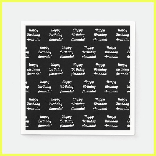 Anpassbarer glücklicher Geburtstagstext | Schwarz/ Serviette