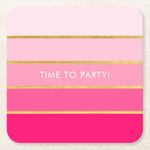 Anpassbarer Helles Rosa und Gold Streifen Rechteckiger Pappuntersetzer