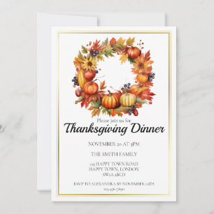 Anpassbarer Herbstkranz Thanksgiving-Dinner Einladung