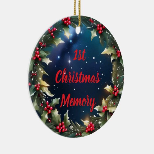 Anpassbarer Holly Berry-Wreath-Keepake-Speicher Keramik Ornament (Rechts)