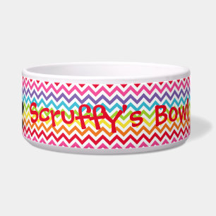 Anpassbarer Hunde-Name Regenbogen-Chevron-Pfotenab Napf