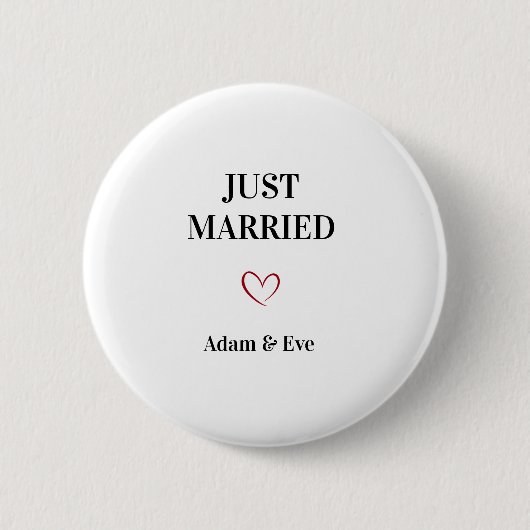 Anpassbarer Just Married Hochzeitsbutton Button (Vorderseite)