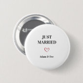 Anpassbarer Just Married Hochzeitsbutton Button (Vorne & Hinten)