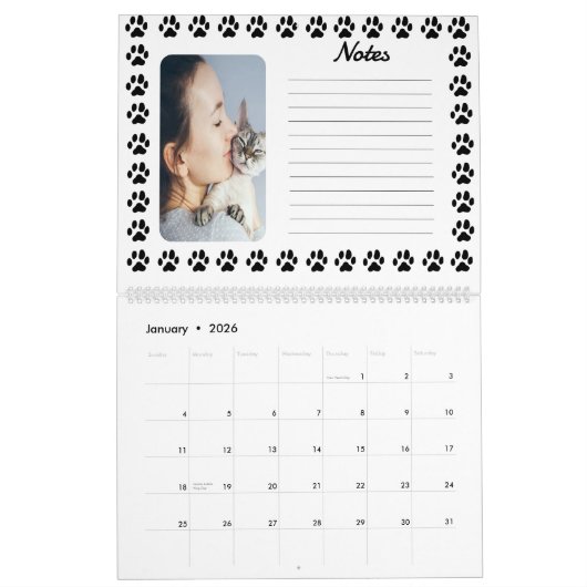 Anpassbarer Kalender mit Schwarzweißdruckmuster (Jan 2026)