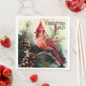 Anpassbarer Kardinal auf Evergreen Tree Weihnachte Serviette (Beispiel)