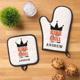 Anpassbarer König des Grills Vater-Tag Dad Ofenhandschuh & Topflappen-Set