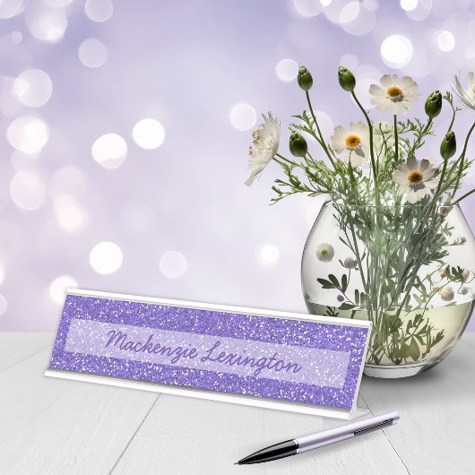 Anpassbarer Lila Glitzer | Chic Sparkle Schreibtischnamensplakette