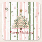 Anpassbarer Mahjong-Weihnachtsbaum Rechteckiger Pappuntersetzer (Vorderseite)