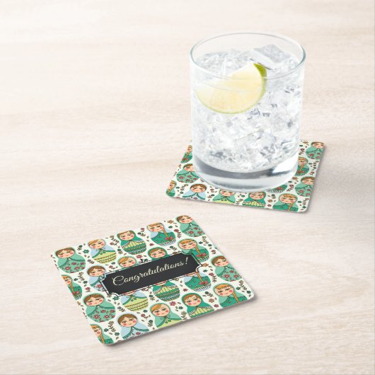 Anpassbarer Matreshka Square Paper Untersetzer (Vor Ort)